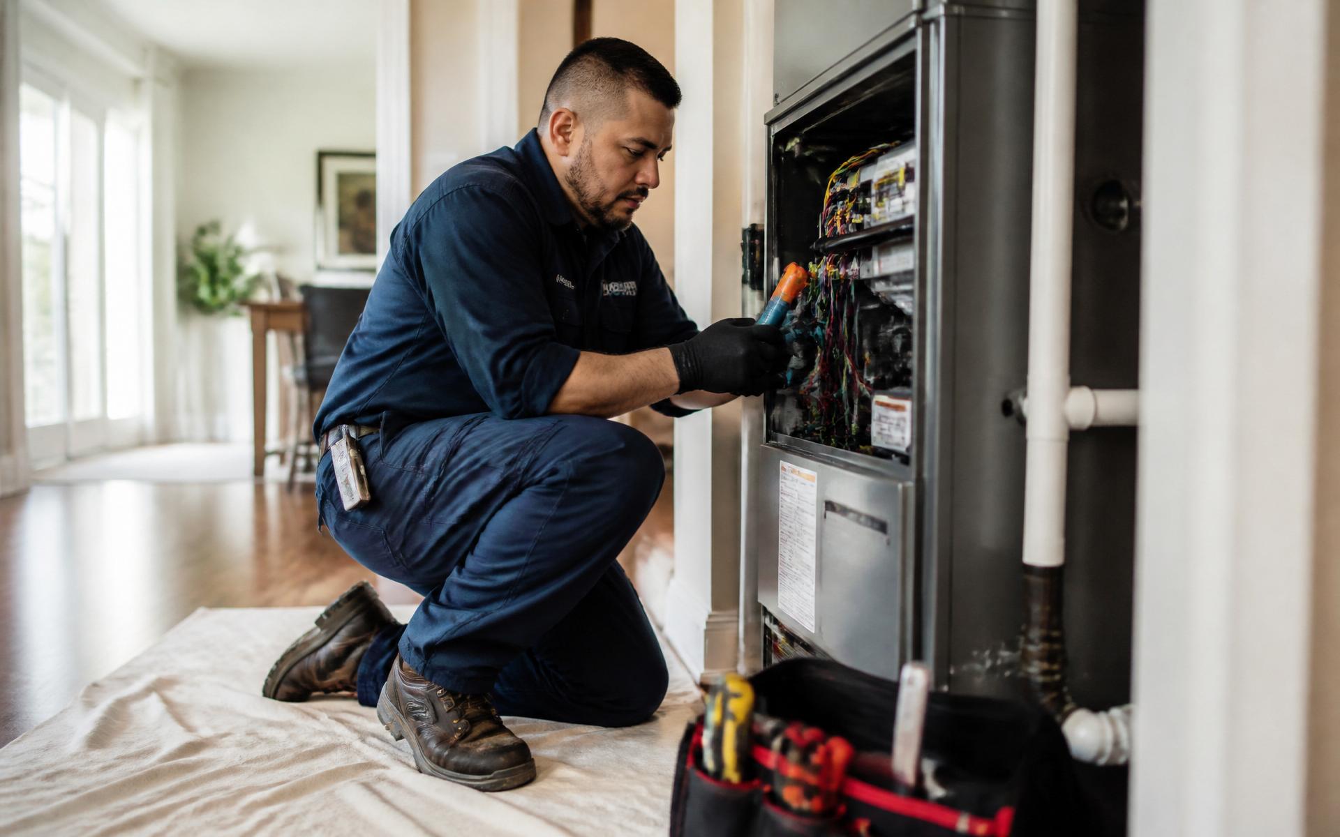 A professional Proper HVAC technician working carefully inside a homeowner's residence